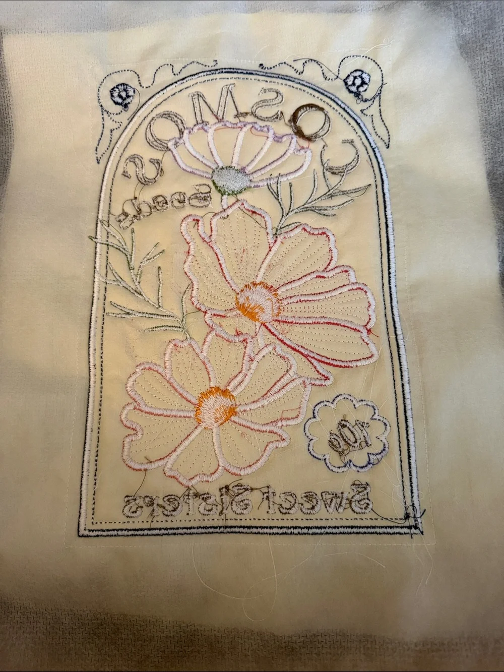 Cosmos Floral Embroidered Panel - Pink, Red, Purple